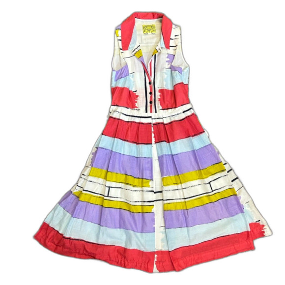 Anthropologie Floreat Multicolor Paint Stripe Fit & Flare Sleeveless Dress Sz 6 - Picture 3 of 15